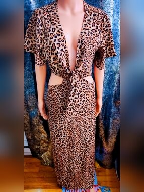 SHEIN Leopard Print Maxi Dress with Tie Front